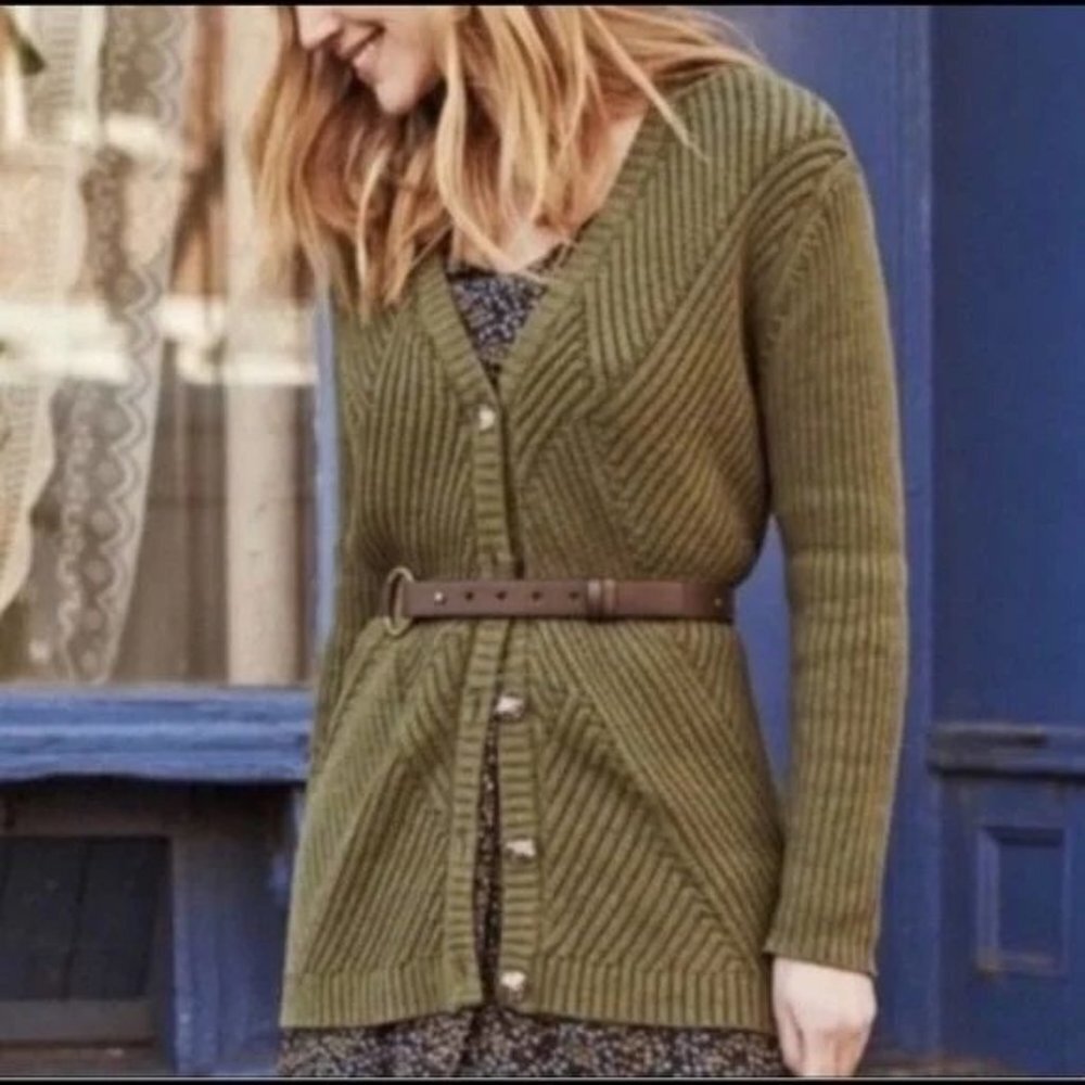 CABI Aerial Button Front Chunky Knit Cardigan Moss Green Sz XL #3536 EUC